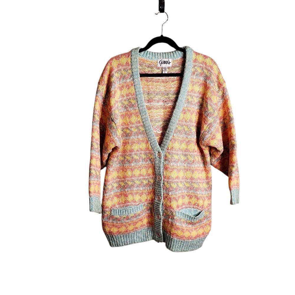 Vintage Genesis cardigan pastel Fair Isle Grandpa sweater L